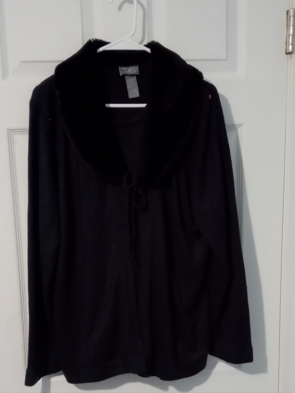 Designers Originals Black Tie-Front Mock Sweater, 1 Piece with Faux-Fur Collar